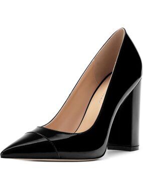Women's Black Patent Pointed Toe High Heels Slip On Pumps Street Banquet Shoes